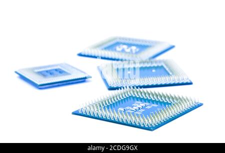 Four processors on a white background Stock Photo