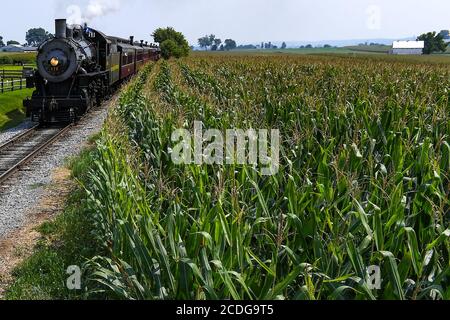 August 25, 2020: The Baldwin Locomotive Works, Norfolk and Western Railway, #475 steam locomotive, during an excursion at the Strasburg Railroad on Tuesday, Aug. 25, 2020 in Ronks, Pennsylvania. Rich Barnes/CSM Stock Photo