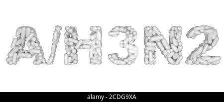 Flu H3N2 warning - word assemled with white pills Stock Photo