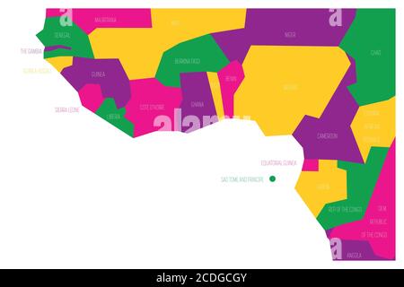 Countries of Guinea Gulf - Western Africa. Simplified and schematic political map. Vector illustration. Stock Vector