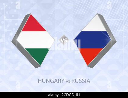Hungary vs Russia, League B, Group 3. European Football Competition on blue soccer background. Stock Vector