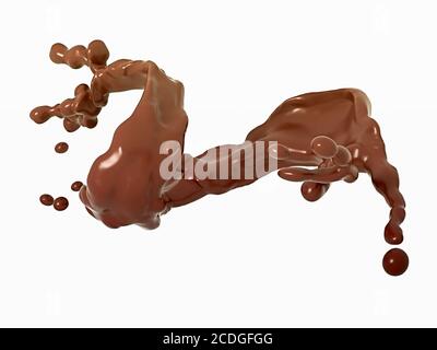 Liquid chocolate splash with drops isolated Stock Photo