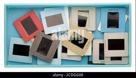 Box with old dusty slides Stock Photo
