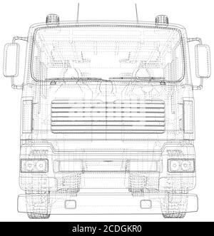 Vector Wire-frame isolated Fire truck on background. Vector rendering of 3d. Stock Vector