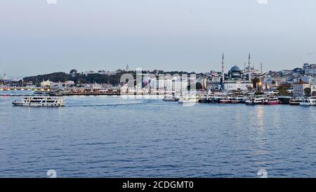 Ferry boat in the Bosphorus. Istanbul, Turkey. Stock Photo