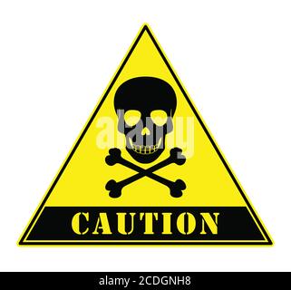 Skull icon vector illustration on white background.Caution warning yellow sign Stock Vector