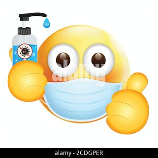 Emoji with sanitizer.Face With Medical Mask and hand wash emoji.Mask ...