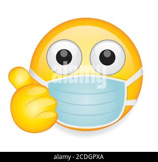 High quality emoticon on white background.Corona emoji.Face With Medical Mask  and thumbs up emoji vector illustration.Mask emoji.Mask emoticon. Stock Vector