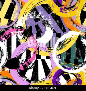 seamless background pattern, with circles, strokes and splashes, on black and white Stock Vector