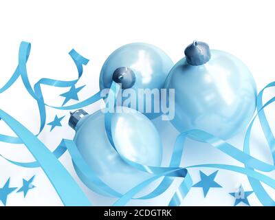 blue Christmas toys in an environment of stars and Stock Photo