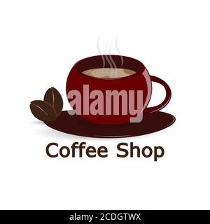 red Coffee cup  and Coffee text , icon design vector illustration Stock Vector