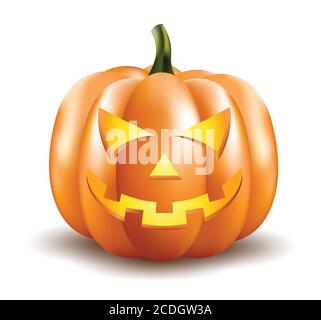 Halloween Pumpkin isolated on white background.Scary Jack O Lantern halloween pumpkin with light inside 3d render. Stock Vector