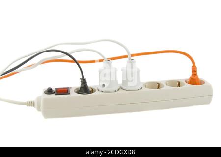 Modern electric extension cord on a white background Stock Photo