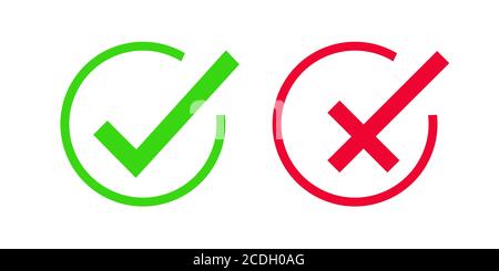 Green checkmark and red cross icon. symbol of approved and reject. Stock Vector