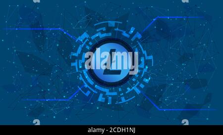 Litecoin token symbol, LTC coin icon, in a digital circle with a cryptocurrency theme on a blue background. Digital gold in futuristic style. Stock Vector
