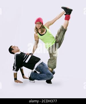 Teenagers dancing breakdance in action Stock Photo