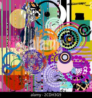 abstract geometric pattern background, with circles, paint strokes and splashes Stock Vector
