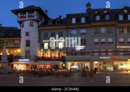 BERN, SWITZERLAND - JUNE 23: Historic houses in Barenplatz, the focal point of Swiss capital city - Bern. The square lies along the ancient city wall, Stock Photo