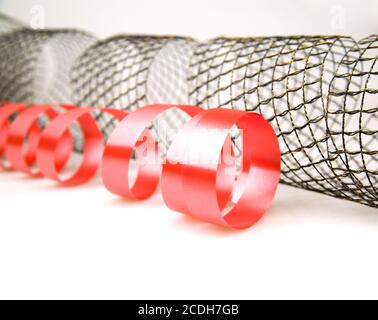 Red and mesh decorative ribbons Stock Photo