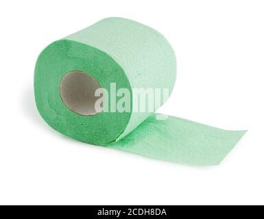 Green roll of toilet paper isolated on white
