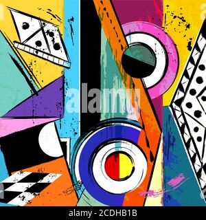 abstract circle background, retro/vintage style, illustration with paint strokes and splashes Stock Vector