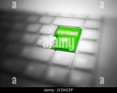 Green CONTACT US! button highlighted on keyboard. See also different versions! Stock Photo