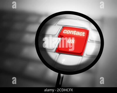 Green CONTACT US! button highlighted on keyboard. See also different versions! Stock Photo