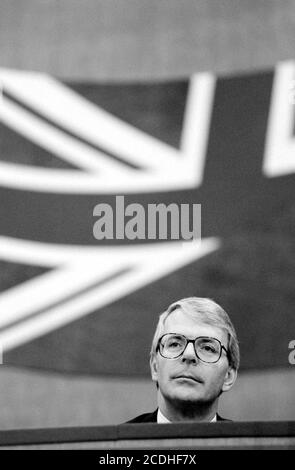 John Major MP, Prime Minister, on the platform during the Conservative Party Conference at Brighton International Centre. 06 October 1992. Photo: Neil Turner Stock Photo