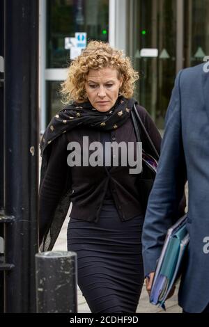 Fiona Donohoe, mother of Noah Donohoe, leaving Laganside Court in Belfast after attending the preliminary inquest into the death of her son at Belfast Coroners Court. Stock Photo