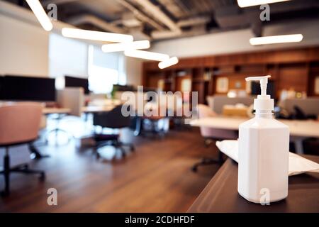Alcohol based hand sanitizer bottle pump in office concept. Stock Photo