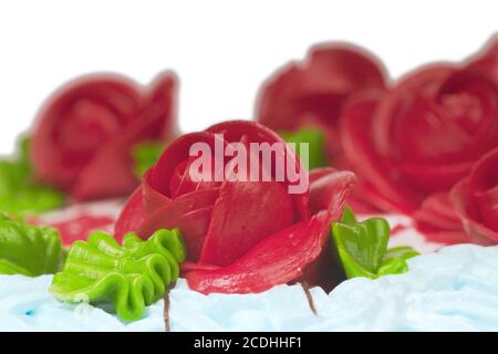 Scarlet Rose With Green Leaves From Cream On A Fes Stock Photo Alamy