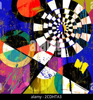 abstract geometric background, with circles, triangles, paint strokes and splashes Stock Vector