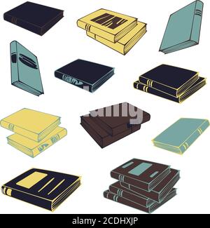 Vector illustration set of books and piles of books isolated on a white background. Concept for book shop. Stock Vector