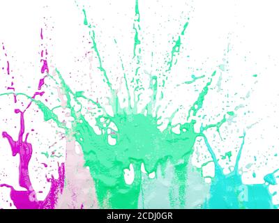 Multi-colored spray of thick paint on white background. 3D rendering Stock Photo