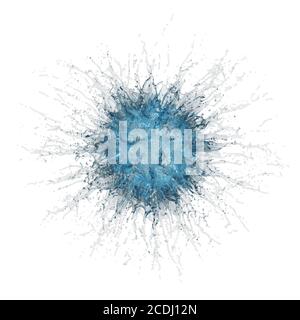 Spherical splash of water with splashes in all directions on white background. 3D rendering Stock Photo