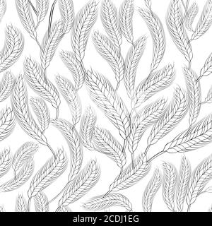 monochrome seamless background with wheat. black ears of wheat on a white background. background for wrapping paper and wallpaper Stock Vector
