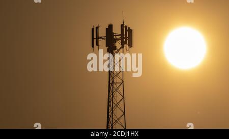 Dramatic Cell Tower Sunrise. Oregon, Ashland, Cascade Siskiyou National Monument, Summer Stock Photo