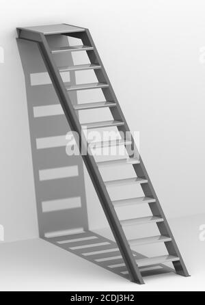 Industrial staircase. The ladder rests on the white wall. Isolated. 3D Illustration Stock Photo