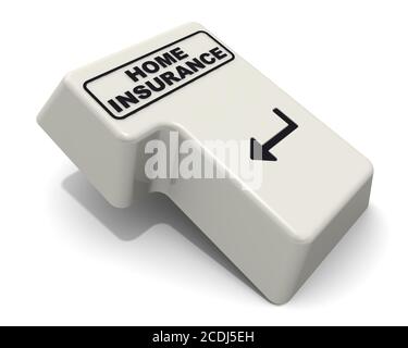 Enter key with HOME INSURANCE word. Computer Enter key with HOME INSURANCE inscription isolated on white background. 3D Illustration Stock Photo