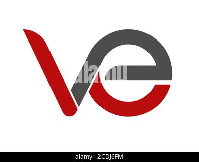 Stylized lowercase letters V and E are linked by a single line for a logo, monogram, or monogram. Vector illustration isolated on a white background. Stock Vector