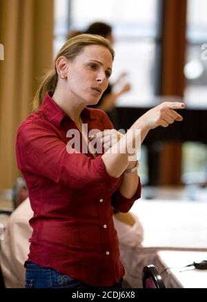 Austin, TX November 3, 2007: Deaf actress Marlee Matlin, who won an Academy Award for her performance in 'Children of a Lesser God'  speaks to children about her latest book project at the Texas Book Festival. ©Bob Daemmrich Stock Photo