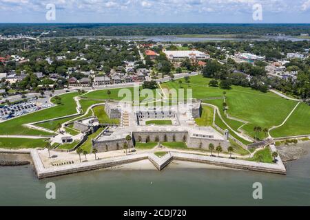 Aerial view of the Castillo de San Marcos, the oldest masonry fort in the continental United States in St. Augustine, Florida. Stock Photo