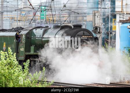 The Royal Scot Class 6100 steam locomotive at Warrington Bank Quay station as railtours re-open after Covid lockdown. Stock Photo