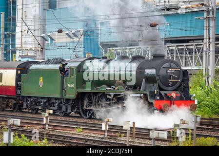 The Royal Scot Class 6100 steam locomotive at Warrington Bank Quay station as railtours re-open after Covid lockdown. Stock Photo