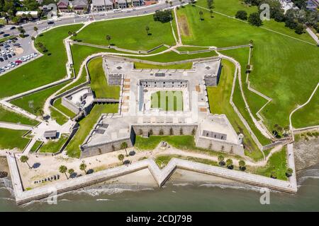 Aerial view of the Castillo de San Marcos, the oldest masonry fort in the continental United States in St. Augustine, Florida. Stock Photo