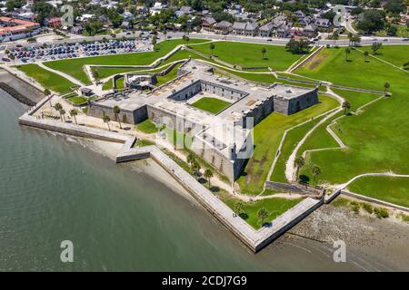 Aerial view of the Castillo de San Marcos, the oldest masonry fort in the continental United States in St. Augustine, Florida. Stock Photo