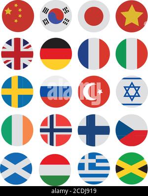 Flag symbols, vector illustrations, 20 different country's flag Stock Vector
