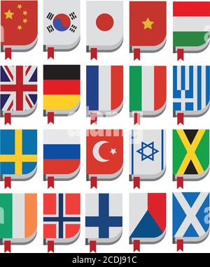 Flag symbols, vector illustrations, 20 different country's flag Stock Vector