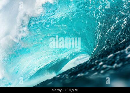 Powerful blue wave breaking in the atlantic ocean Stock Photo