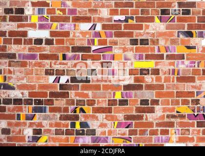 Yellow and red burned brick wall  background Stock Photo